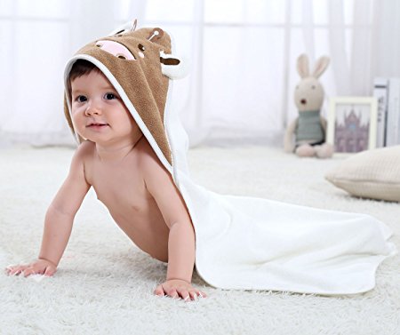 Baby Hooded Towels, Lanhiem Cute Animal 100% Natural Healthy Cotton Wrap Bath Towel for Baby Shower Birthday Gift, Newborn Toddler After Bath Cuddle 'n Dry Soft Washcloth, Large 80*80 cm Size (White)