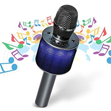 Wireless Microphone Karaoke, Hizek Wireless Bluetooth Karaoke Recording and Speaker Microphone with LED Light for Kids Home Family Party or Speaker Holder,Portable Hand Speaker Stereo Player KTV Karaoke Mic for iPhone/Android/iPad/Sony/TV