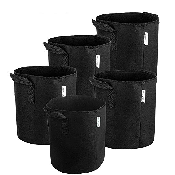 MELONFARM 5-Pack 2 Gallon Grow Bags Heavy Duty Thickened Non-Woven Smart Plant Aeration Fabric Pots Containers with Handles Extremely Durable (Black)