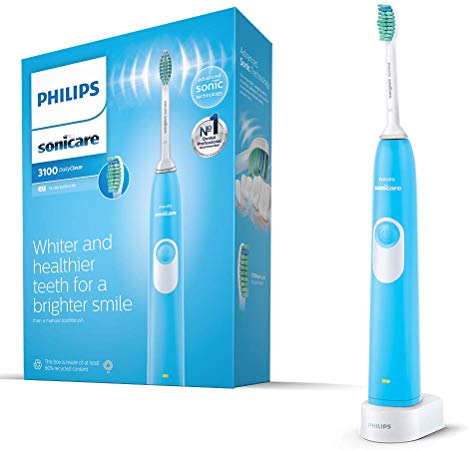 Philips Sonicare DailyClean 3100 Electric Toothbrush, Blue ProResults Brush Head (UK 2-Pin Bathroom Plug) HX6221/66