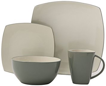 Gibson Tutone Soho Lounge 16-Piece Square Dinnerware Set, Green and Ivory