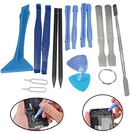 ESSENTIAL SALES4YOU® : 17 pcs pieces Precision Repair Set Tools Kit Metal & Plastic Pry Spudger for iPad, iPhone 4 5 5c 5s 6 6s 7 Plus, Samsung Galaxy & Other Devices