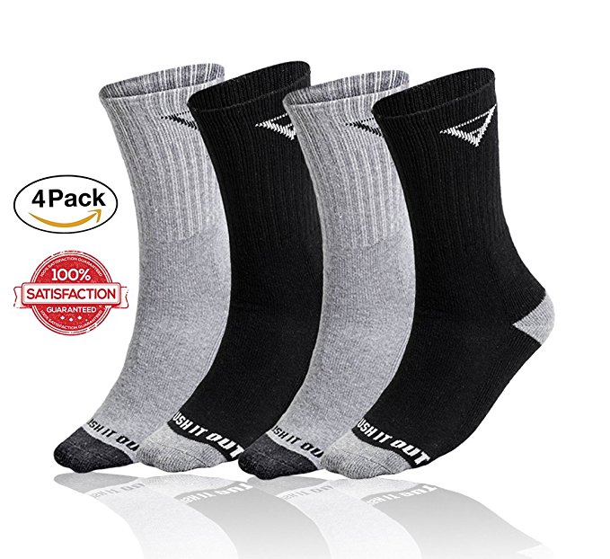 FITSHIT Athletic Hiking Socks 4 Pack - Mens & Womens Multi Performance Outdoor Wool Blend Sock