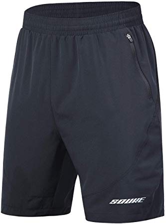 Souke Sports Men's Running Shorts Quick Drying 2 in 1 Shorts Breathable Training Shorts with Zipping Pockets