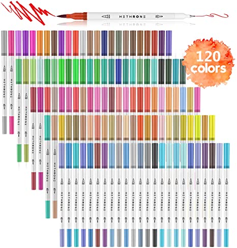 120 Colors Dual Tip Brush Pens with Brush Highlighter and Fine Tip Markers Art for Adults Kids for Coloring Books Bullet Journal Calligraphy Lettering(120 colors)