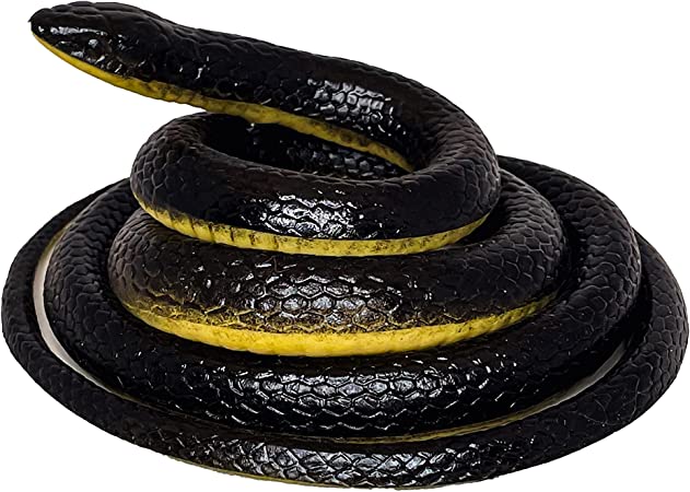 FunFamz The Original Fake Snake Toy Pack - Rubber Snakes Realistic & Plastic Snake Prank, Rubber Snakes to Keep Birds Away, Large Rubber Snake Black, Toy Snake That Looks Real, Realistic Snake Toy