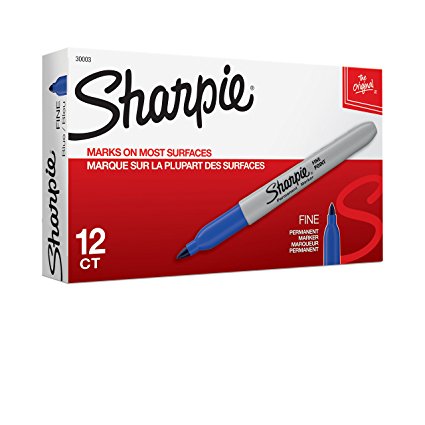 Sharpie Permanent Markers, Fine Point, Blue, 12 Count