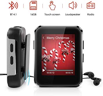 Kingbox Mp3 Player with Bluetooth, Music Player with Clip Supports Full Touch Screen, Built-in Speaker, HiFi Lossless Mp3 Music Players with FM Radio, Voice Recorder (8GB, Up to 128GB)
