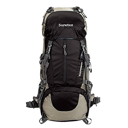 Suretex Hiking Camping Outdoor Backpack 50Liter/60Liter External Frame Waterproof Backpacking pack with Rain cover Detachable Unisex