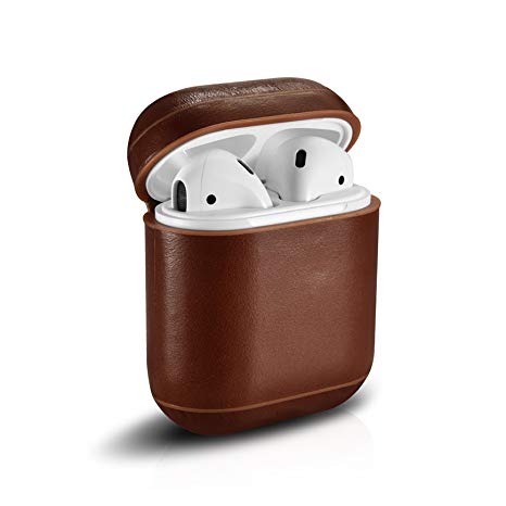 Leather Case for Apple AirPods - Air Vinyl Design, Protective Case Cover (Dark Brown)