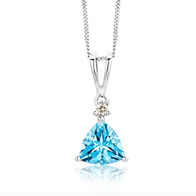 Miore USP002P4W 9 ct White Gold, Diamond and Blue Topaz Pendant Necklace on 45 cm Chain