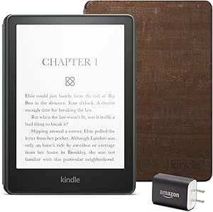 Kindle Paperwhite Essentials Bundle including Kindle Paperwhite (16 GB) - Agave Green, Cork Cover - Dark, and Power Adapter