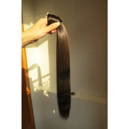 Liz Wig Long Straight Wrap around Ponytail Wig Hair Piece Extensions 18" (Dark Brown)