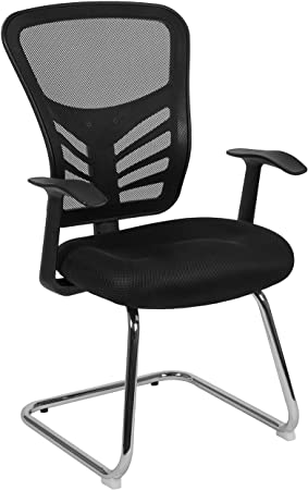 Flash Furniture Black Mesh Side Reception Chair with Chrome Sled Base