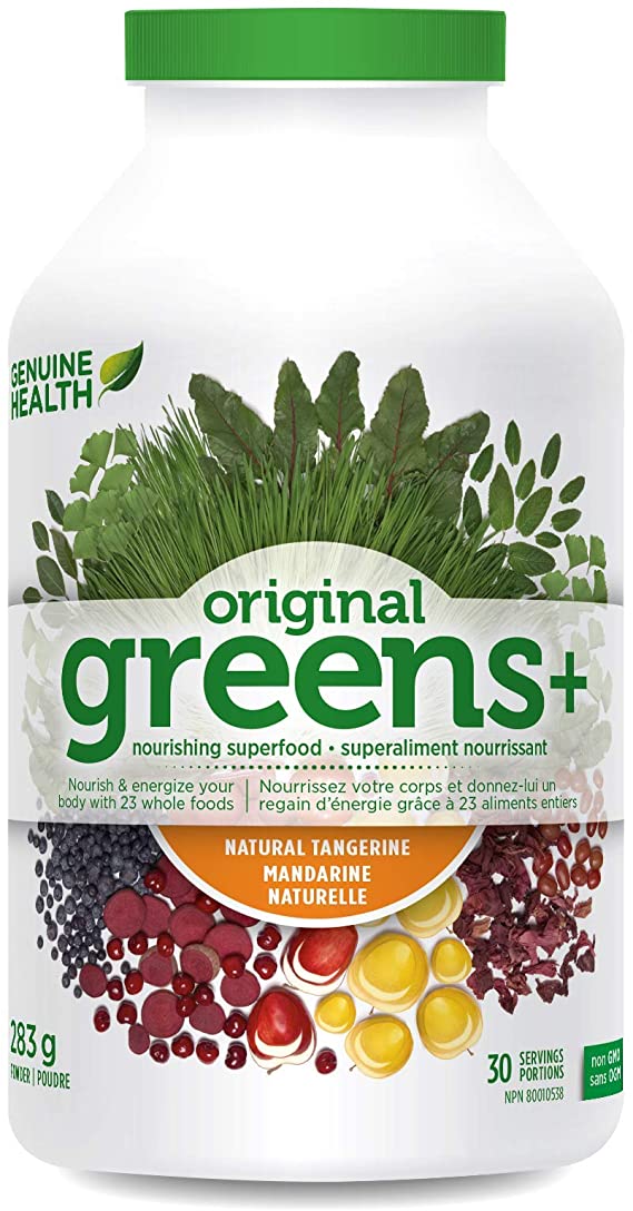 Genuine Health Greens  Original, Green Superfood Powder, Non GMO, Natural Tangerine, 283g, 30 Servings