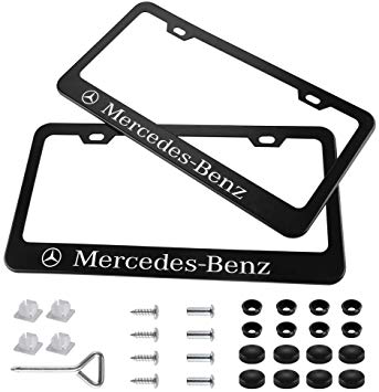 Auto sport 2pcs License Plate Frames with Screw Caps Set Stainless Steel Frame Applicable to US Standard Cars License Plate Fit Benz Accessory