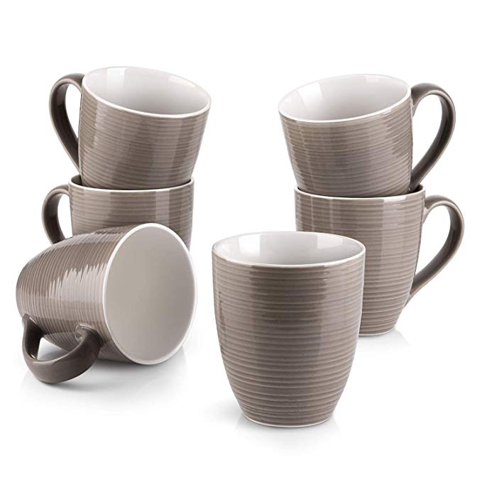 DOWAN Coffee Mugs, 17 Oz Coffee Mug Set of 6, Corrugated Tea Mugs, Brown