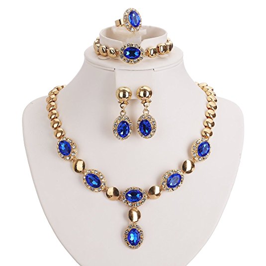 Moochi Gold Plated Zircon Stones Embedded Brass Necklace Earrings Jewelry Set