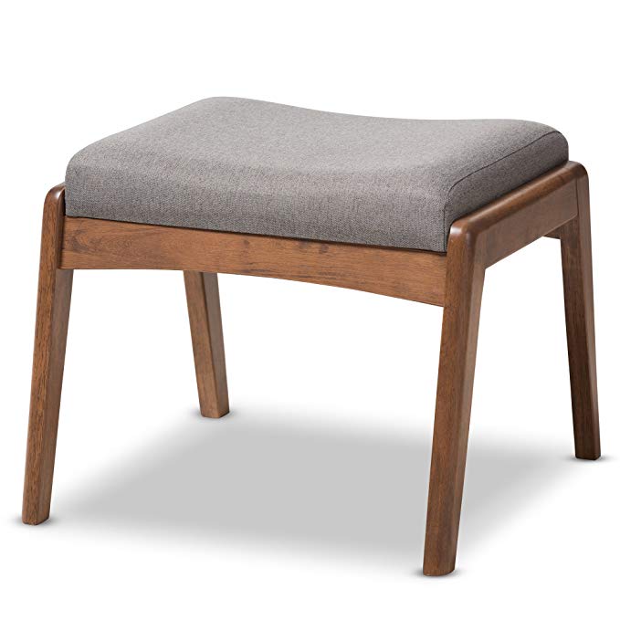 Baxton Studio Elyse Walnut Wood Grey Fabric Upholstered Footstool