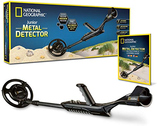 National Geographic Junior Metal Detector – Adjustable Metal Detector for Kids with 7.5” Waterproof Dual Coil and Lightweight Design, Great for Treasure Hunting Beginners