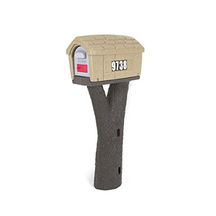 Simplay3 Rustic Home Plastic Post Mount Cabin Mailbox
