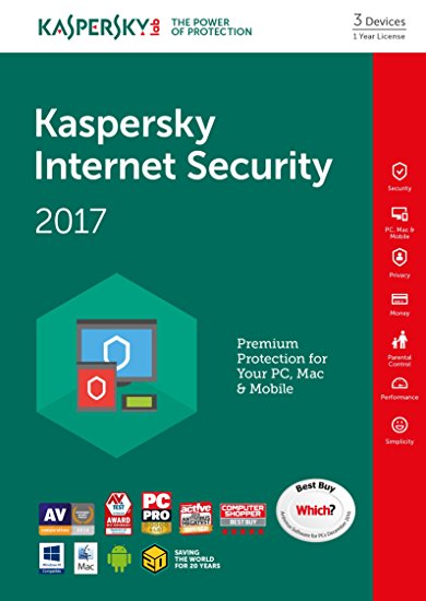 Kaspersky Internet Security 2017 | 3 Devices | 1 Year | PC/Mac/Android | Download