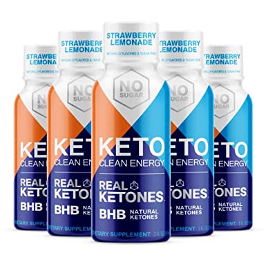Keto Energy Shot - Exogenous Ketones Energy Drink- 5-Pack with D-BHB, Natural Caffeine, and Nootropic Blend to Boost Energy - Strawberry Lemonade by Real Ketones™
