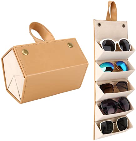 MoKo Sunglasses Organizer with 5 Slots, Travel Glasses Case Storage Portable Sunglasses Storage Case for Women Men