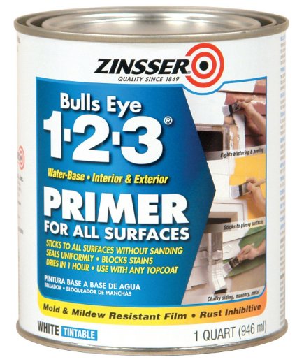 Rust-Oleum 2004 Zinsser Bulls Eye 1-2-3 White Water-Based Interior/Exterior Primer Sealer, 1-Quart - 6 Pack