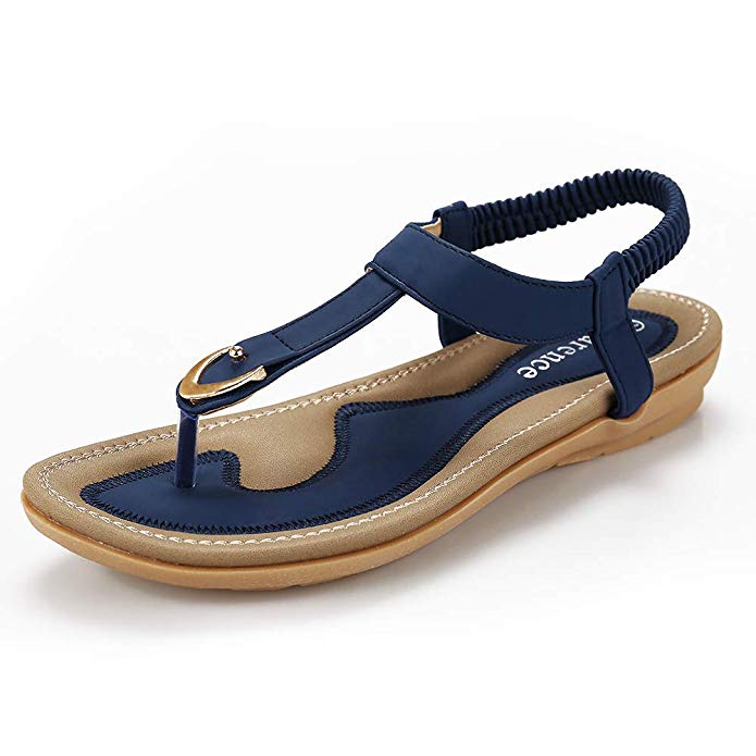 Harence Women's Summer Flip Flops Shoes Ankle T-Strap Thong Elastic Flat Sandals