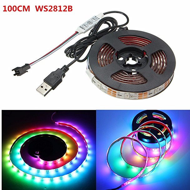 USB LED Strip,SOLMORE WS2812B 5050 SMD LED Strip Light Flexible Light Strip Ribbon Lights Waterproof for Wedding Party Home Wall Garden Fence Patio Color Changing Decorations 100cm