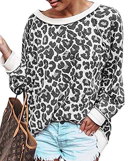 ZANZEA Women's Leopard Print Sweatshirt Casual Long Sleeve Loose Pullover Top Blouse