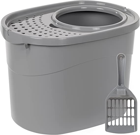 Amazon Basics Top Entry Cat Litter Box with Cat Litter Scoop, Oval