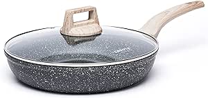 Carote 8" Non-stick Skillet Frying Pan with Glass Lid Cookware Granite Stone Coating,Black(Gift Wooden Turner)