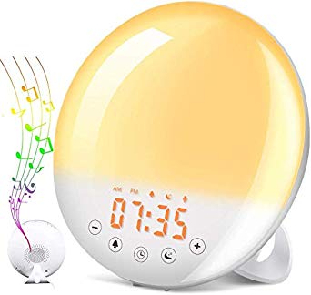 Wake Up Light, SOLMORE Alarm Clock Sunrise/Sunset Simulation Table Bedside Night Lamp with 7 Light Colors /30 Brightness Levels/9 Alarm/FM Radio/Touch Control, Eyes Protection Lamp for kids, Bedroom