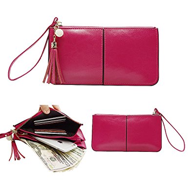 Smartphone Wallet, Befen Womens Leather Wallet Case with Credit Card Holder/Wristlet - Hot Pink