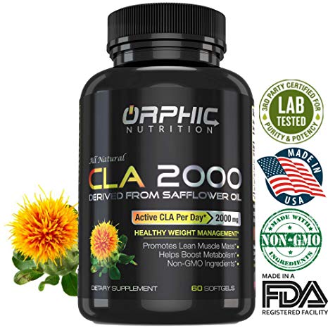 95% Potency | 2000mg CLA Organic Capsules | 100% Pure Safflower Oil | Highest Potency, Non-Stimulant Supplement | Lose Weight, Burn Fat, Boost Metabolism & Build Lean Muscle | Men & Women | Pack of 60