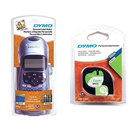 Dymo LetraTag LT-100H Label Maker ABC Keyboard and LetraTag Labelling Tape of 12 mm x 4 m Paper - Black on White