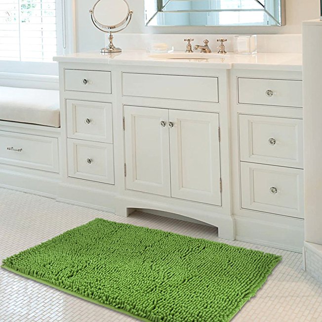 Mayshine 24x39 inch Non-slip Bathroom Rug Shag Shower Mat Machine-washable Bath mats with Water Absorbent Soft Microfibers of - Green