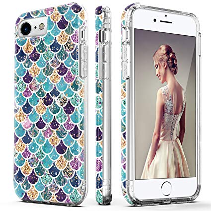 DOUJIAZ iPhone 6 Case,iPhone 6s Case,Flashing Mermaid Scale Pattern Hybrid Hard Back Soft TPU Raised Edge Ultra-Thin Shock Absorption Protective Case for iPhone 6/6s