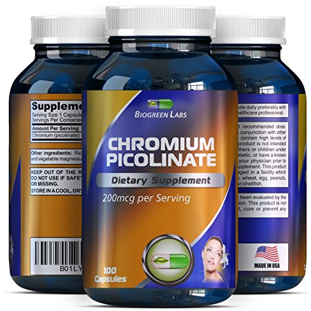200 mcg Chromium Picolinate Metabolism Supplement - Chromium Function Support - Trace Mineral Metabolize Carbs Fat Protein - Weight Loss Pills - Healthy Blood Cholesterol   Sugar Levels