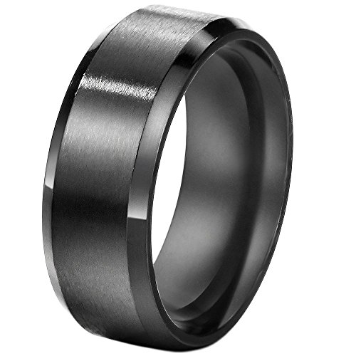 FANSING 8mm Stainless Steel Black Rings Wedding Bands for Womens & Mens