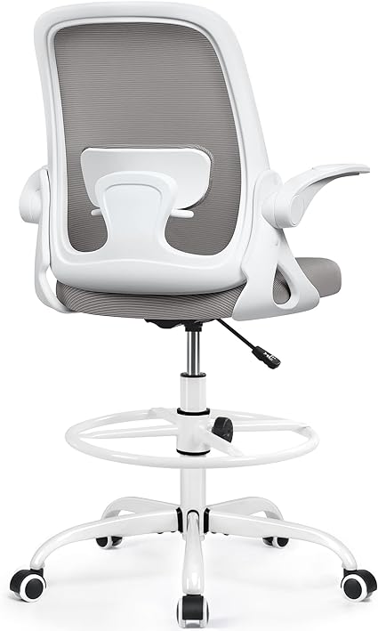 Drafting Chair Tall Office Chair Ergonomic Desk Chairs with Lumbar Support and Flip-up Armrests, Adjustable Height Comfy Computer Chair with Swivel Task and Adjustable Foot Ring