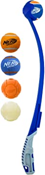 Nerf Dog 25in Translucent Air Strike Thrower, Dog Toy Gift Set with Five 2.5in Balls, Lightweight, Durable and Water Resistant, for Small/Medium/Large Breeds