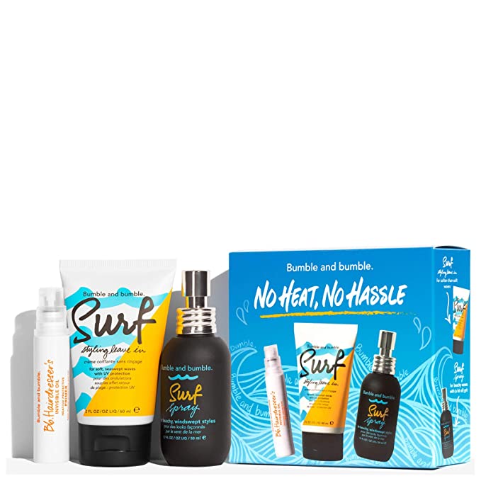 Bumble and Bumble No Heat, No Hassle Set 3 Piece Set with Hairdresser's Invisible Oil Primer (0.3 oz), Surf Styling Leave In (2.0 oz), and Surf Spray (1.7 oz)