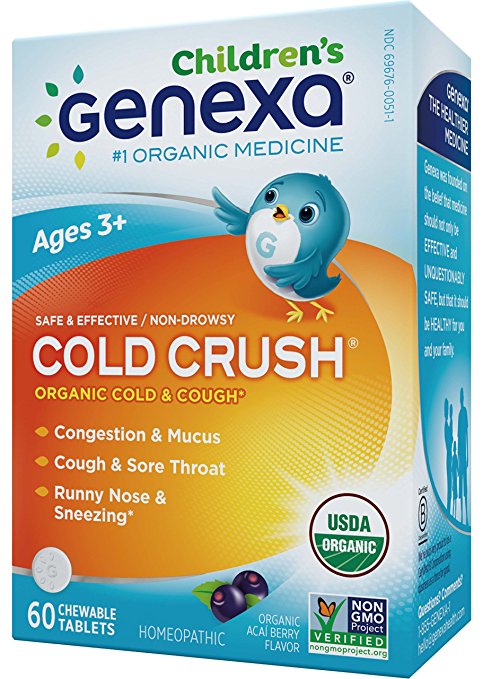 Genexa Homeopathic Cold Crush for Children: The Only Certified Organic Kids Cold & Cough Medicine. Physician Formulated, Natural & Non-GMO Verified (60 Chewable Tablets)