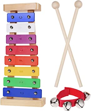 Lictin Baby Xylophone Wooden Xylophone Baby Musical Instruments Multi-color Musical Toy Baby Early Educational Games Mini Musicians with 1 Wrist Bell Perfect Kids Gift