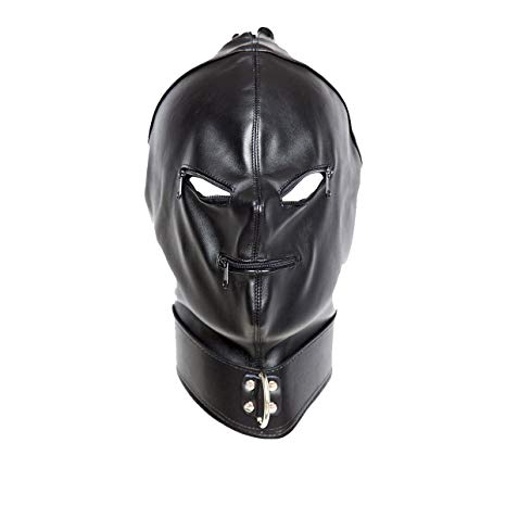 Ultrafun Leather Full Face Gimp Mask Unisex Hood Zipper Eyes Mouth Lace Up Back