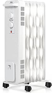 COSTWAY Oil Filled Radiator Heater, 1500W Portable Space Heater with 3 Heating Modes, Adjustable Thermostat, Tip-Over and Overheat Protection, Electric Oil Heaters for Indoor Use Home Office, White