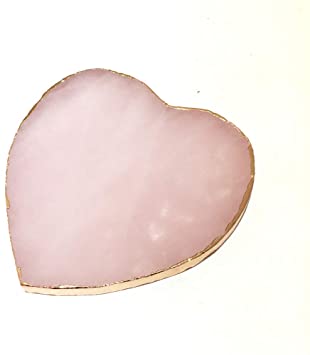 DingSheng Natural Rose Quartz Heart Coaster Crystal Platter Electroplated Gold Color Jewelry for Cup Mat Display